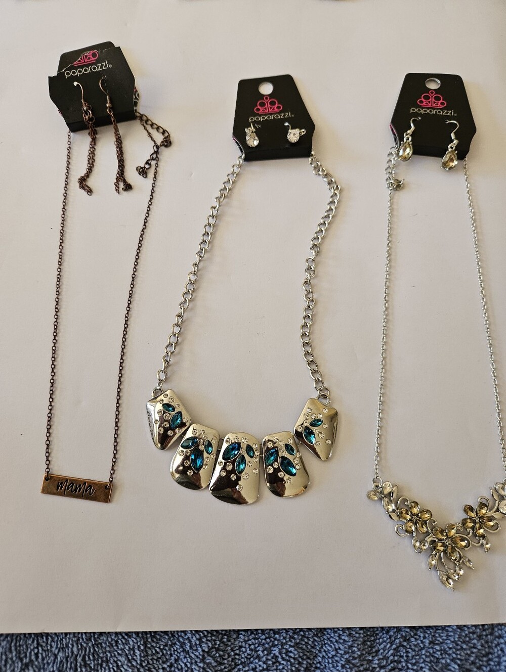 3 Sets Of Paparazzi Jewelry. Necklace And Earrings In Each Set.